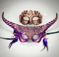 Halloween Costume Masquerade Masks for Couple's Masquerade Ball Mask Horns Headp