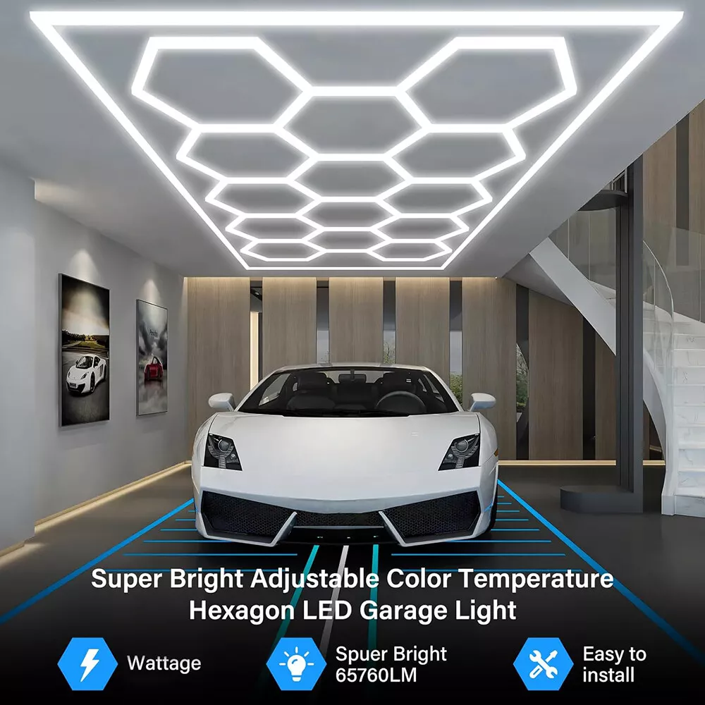 Car Detailing Led Garage Light , 14 Hexagonal Grid Systems Led Shop Lights