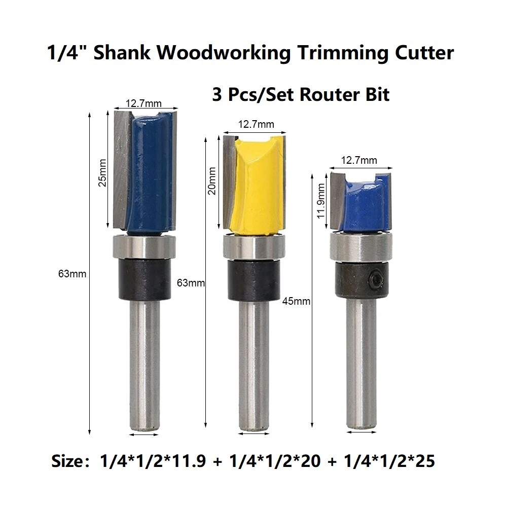 Flush Trim Router Bit 1 4inch 6.35mm Shank Diameter 12.7mm Bearing Trimmer Tool