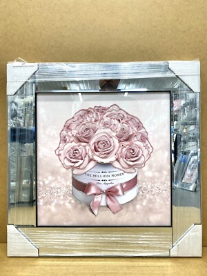 Million Rosen Bild Rosa Liquid Art Spiegelrahmen 3D Glitzer Wandbehang 55x55 cm