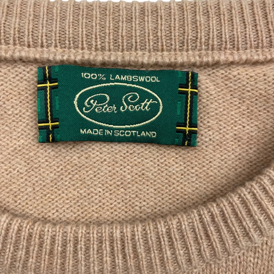 Peter Scott Herren 100% Lammwolle Rundhals Pullover Beige • Schottland • XL - Bild 3 von 4