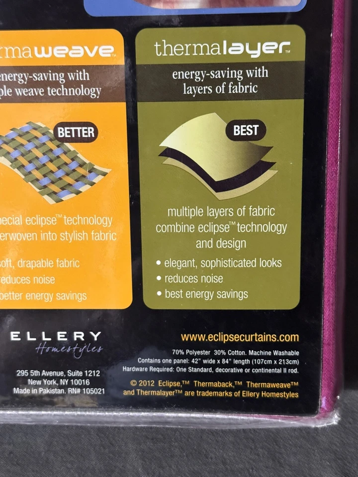 Eclipse Blackout Curtains 84” Long Therma Back Textured Woven Print Pink New - Image 3 of 4