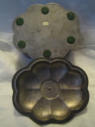 Trinket Jewelry Box -Oval , Metal - Fluted Edges - Red Velvet Lining - 5"x5"x4" - Picture 6 of 6