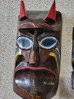 2 Vintage Hand Carved Mexican Wooden Masks folk art 17 inches — photo 2