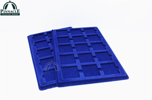 2 Blue Velour Coin Trays w 15 Spaces for Coin Capsules | 2"x2" Flips | Quadrums - Picture 3 of 8
