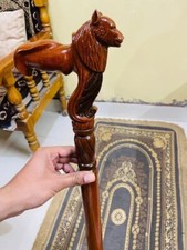 Walking Stick,,,Handmade Wood Crafted Comfortable Cane Wolf Carved Cane Wooden