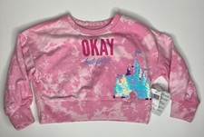 Disney Okay But First Girls Youth XXS Pink Disneyland Sweater New