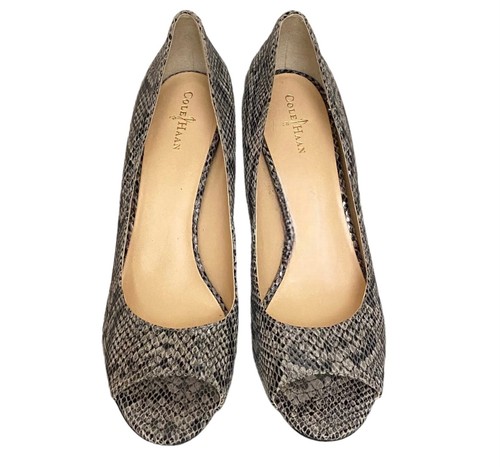Cole Haan Snakeskin Peep-Toe Heels in Gray Black Size 10B - Picture 2 of 7