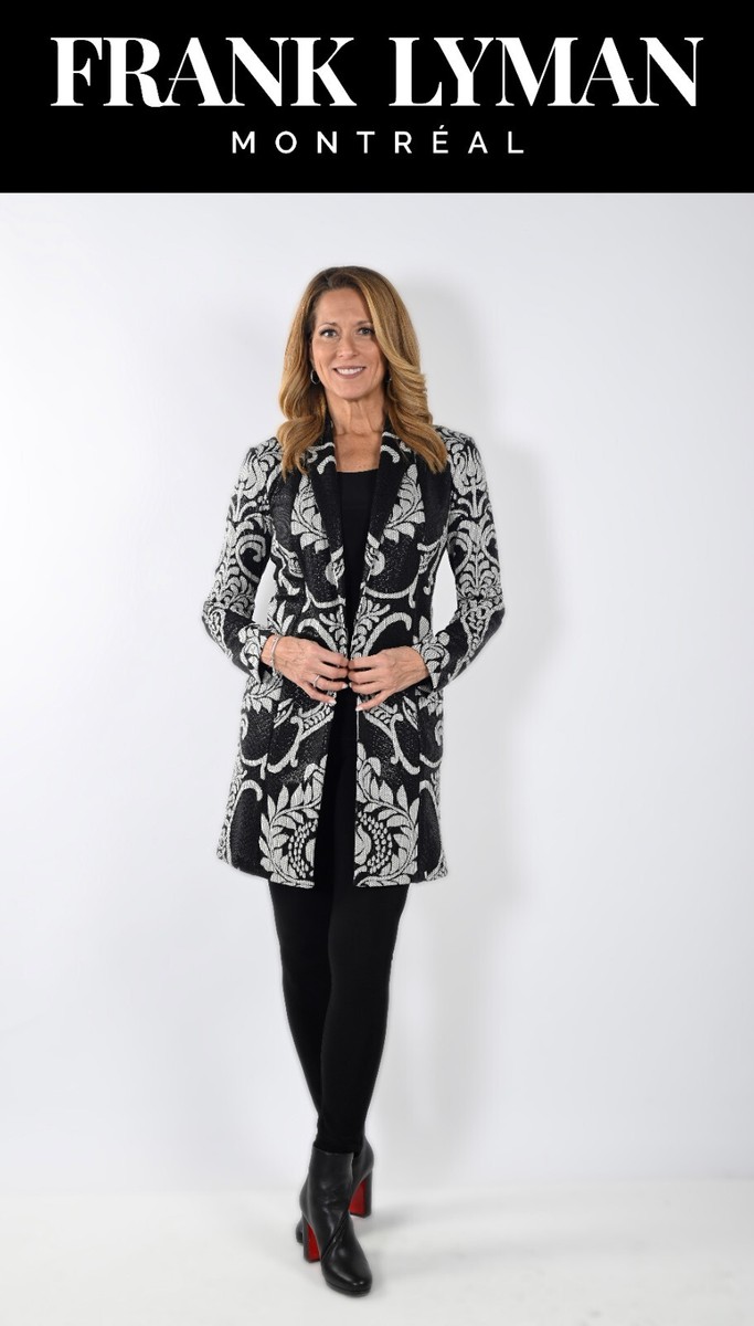 Frank Lyman 233157 Size US8 Black/Off-White Longline Jacket