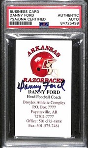 Danny Ford "Arkansas Razorbacks HOF" Auto Autographed Signed Business Card PSA