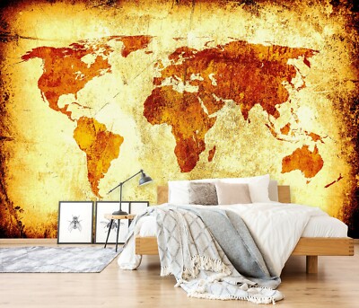 3D Old Yellow A641 World Map Wallpaper Wall Mural Removable Self-adhesive Amy
