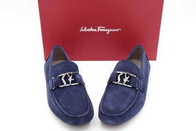 NIB Salvatore Ferragamo Peter SF Logo Blue Suede Drivers  display picture 3