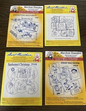 4 Aunt Martha's Christmas Poinsettias Santa Iron Transfers Embroidery Pattern