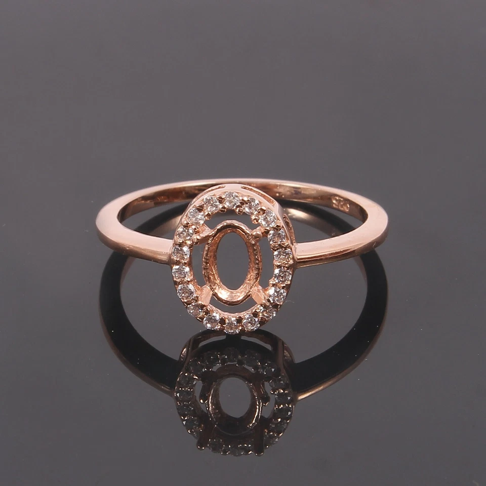 Semi Mount Ring Stone Setting Size 8X6 MM Oval Shape Rose Gold Rhodium Plated - Image 4 of 4