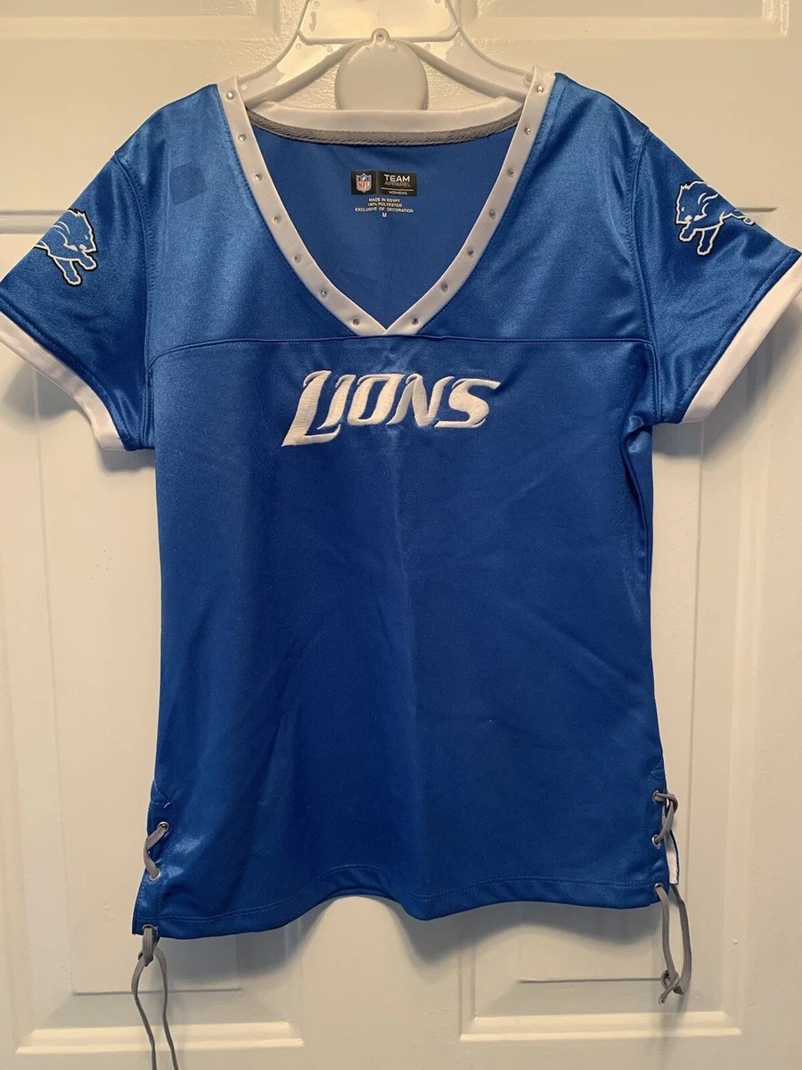 DETROIT LIONS NFL Team Apparel WOMEN Color Blue Embellished Jersey Size  Medium