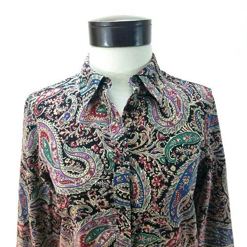 CHAPS NO IRON Shirt Black Paisley w 