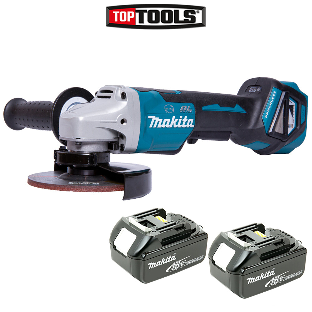 Makita DGA517 18V Brushless Angle Grinder 125mm With 2 x 5.0Ah Batteries
