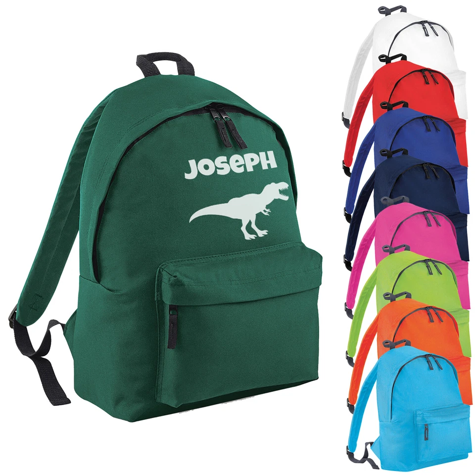 MERCH KINGDOM Rucksack personalisiert Name Dinosaurier Kinder Jungen Mädchen Schule Kindergarten Tasche Rucksack