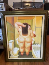 Original Contemporary Art Nude Female In Bathroom Body Positive Signed D. Masson