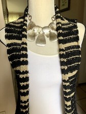 NWT Chicos Stripe fringe Faron vest sweater sleeveless black/gold sz O 4/6