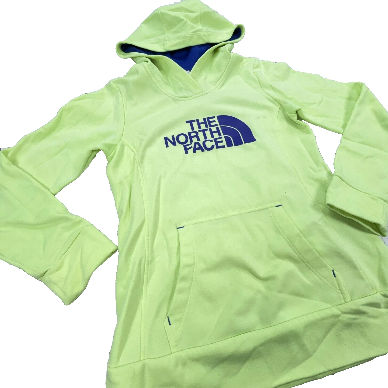 VETEMENTS North Face Felpa con Cappuccio Donna Piccola Giallo Blu Felpa Maglione Spell Out Neon *