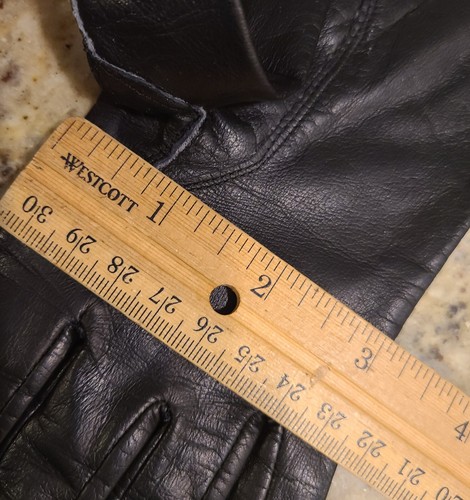 Vintage Size M/L 7 Black Leather 10" Long Formal Gloves Lined Eyelet Peekaboo - Picture 22 of 23