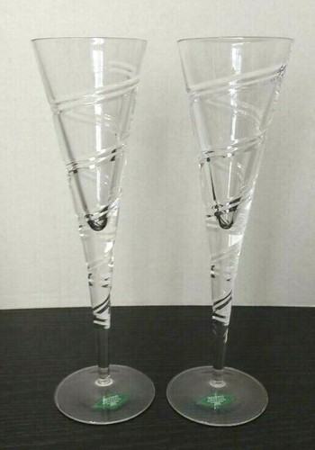 Shannon by Godinger 24% Lead Crystal Spiral Champagne Flutes Pair New WO/Box - Picture 2 of 4