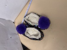 Girls Kids shiny with purple poof slippers L/XL 2-5