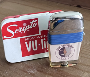 Scripto Vu-Lighter USS Intrepid CVS-11 Military Aircraft Carrier Lighter w/ Case