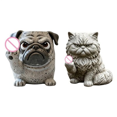  Middle Finger Cats & Dogs Planter, Grumpy Resin Flower Pot Funny Desk Ornament