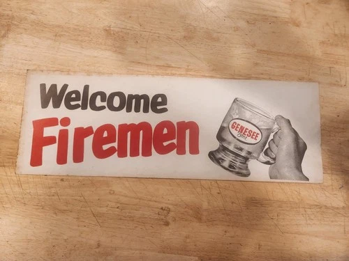 Vintage Genesee Beer Welcome firemen heavy paper/thin cardboard sign for bar