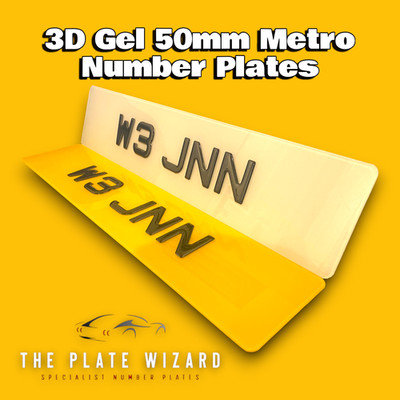 3D Gel 50 mm Metro Schrift Nummernschilder (Standard & getönte Optionen)