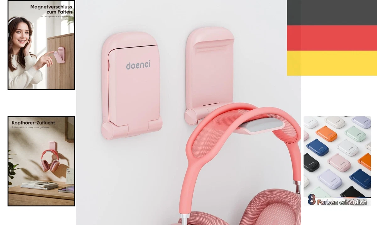 Klappbarer Kopfhörerhalterung Rosa Kunststoff Gummi Wandmontage 1 Stück
