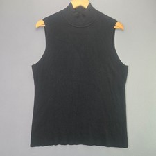 Unbranded Sleeveless Mock Neck Sweater Ribbed Knit Top L Black Stretch Layering