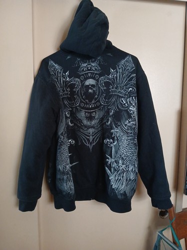 Elite Men's Black Graphic Hoodie Jacket Front Zippered Sz L - Picture 3 of 6