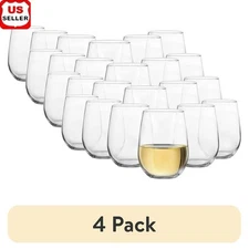 4 Pack Stemless Wine Glasses 17oz Clear Glass Perfect Wine Water Beverages New