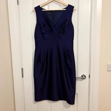 Hobbs size 14 dark purple wool silk v neck sleeveless evening dress plum #88