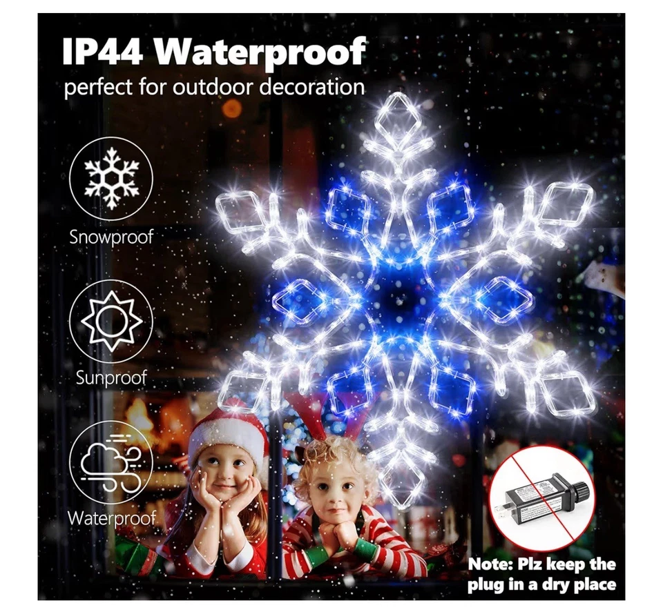 Luces de Copo de Nieve Navidad 35"" Decoración - Luces de Navidad Impermeables Exterior Foto 3 de 4