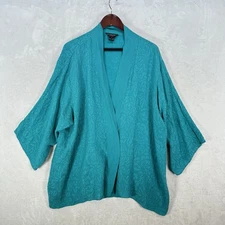 Citron Santa Monica Kimono Womens 3X 100% Silk Turquoise Floral Cardigan Boho