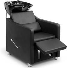 Backwash Barber Chair with Ceramic Shampoo Bowl Sink, Adjustable Neck Support