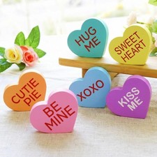Qunclay 6 Pcs Valentine's Wooden Decor Colored Heart Table Decorations Sign T...