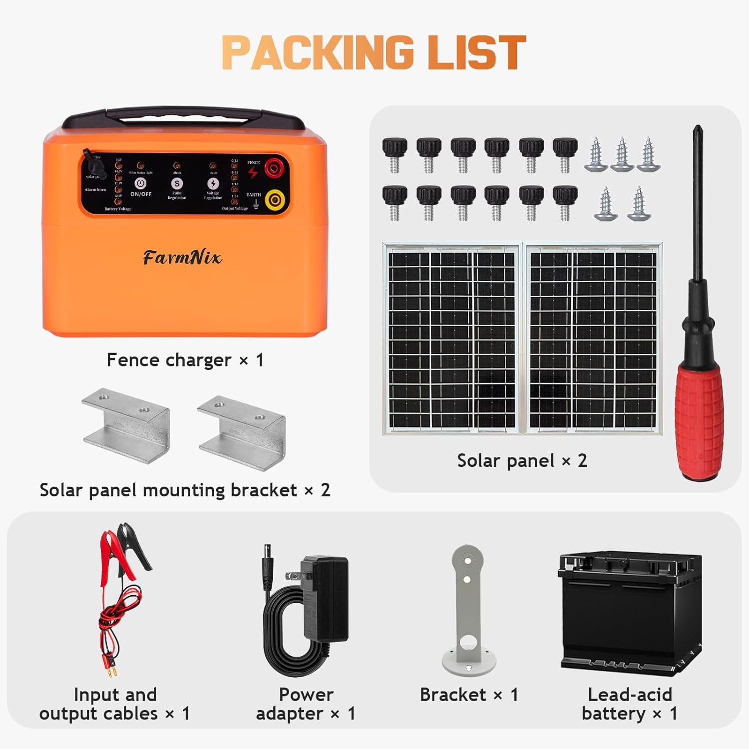 Heavy Duty Solar Fence Energizer Adjustable 0.3-1.5J 6-12KV for Livestock Farm