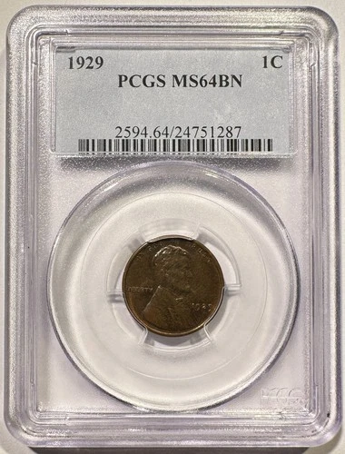 1929 Lincoln Wheat Cent Penny PCGS MS-64 BN Nice Type Coin Some Color