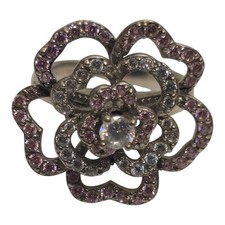 Sterling Silver 925 CZ Pink  Clear Flower Ring Size 6 5.99g Sparkly Cute Gift