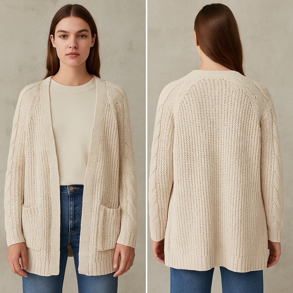 American Eagle Outfitters Waffle Knit Open Front Cardigan Cream Medium