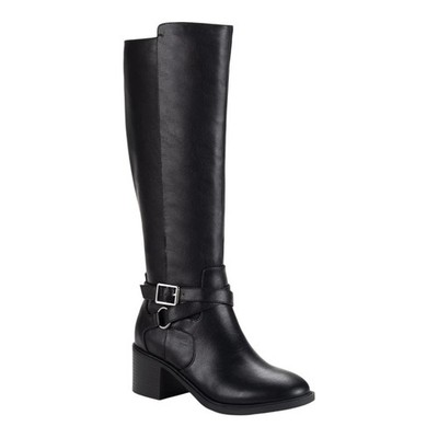 Style & Co. Uticaa Belt Heel Riding Boots Black Faux Leather 5.5M MSRP $89