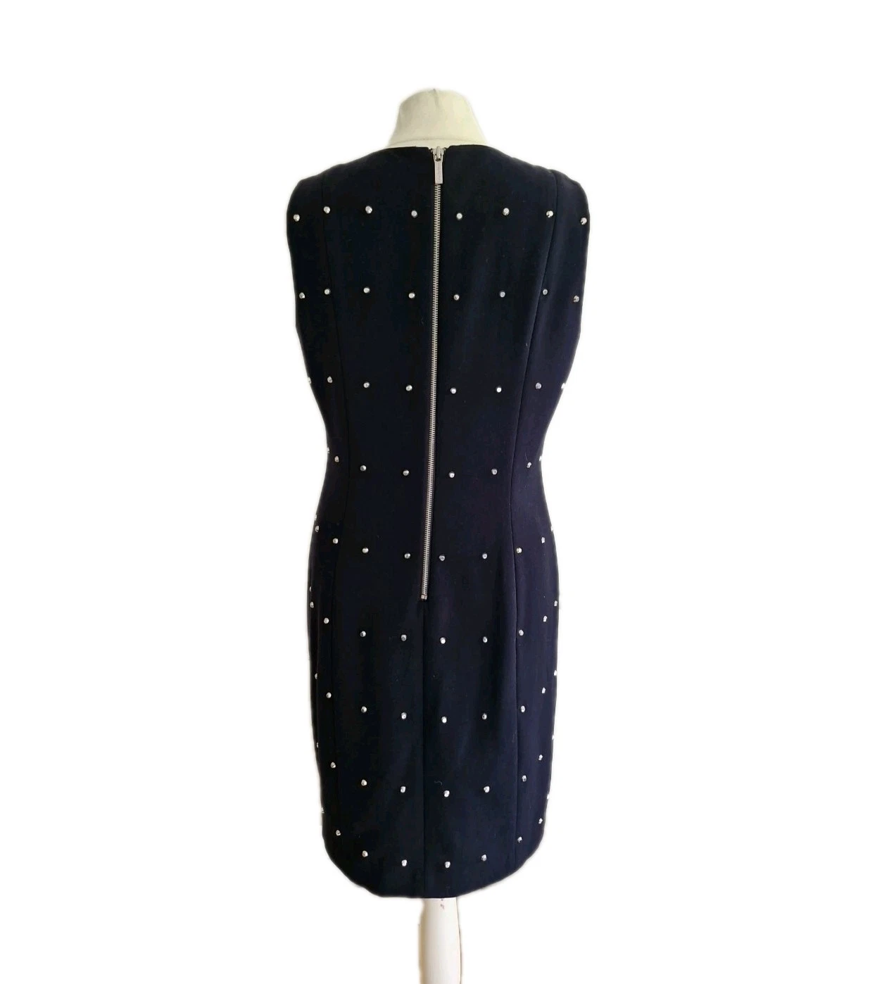 Abito tubino donna Michael Kors blu navy rivettato senza maniche. Taglia UK 12 US 8.
