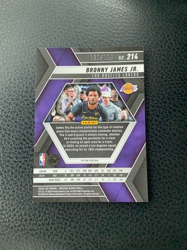 BRONNY JAMES JR. 2024-25 MOSAIC ROOKIE BLUE PRIZM LAKERS RC /199 - Bild 2 von 2