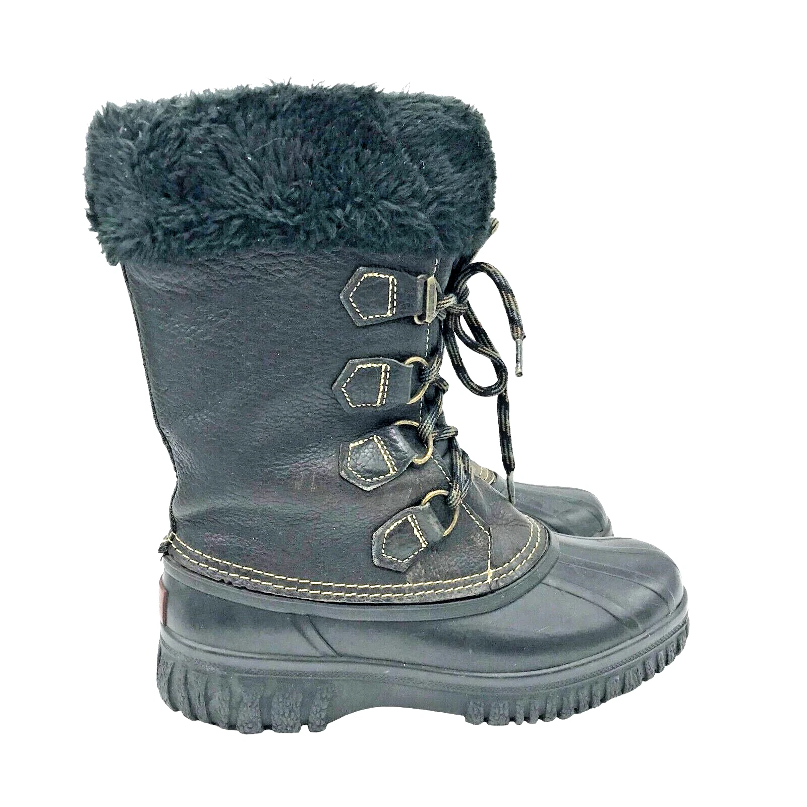 SOREL Womens 7 Mid Calf Brown Leather Snow Boots Fleece Lined Waterproof