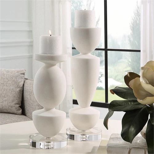 Uttermost Lido Modern Rice Stone/Crystal Candleholder in White/Clear (Set of 2) - Picture 4 of 4
